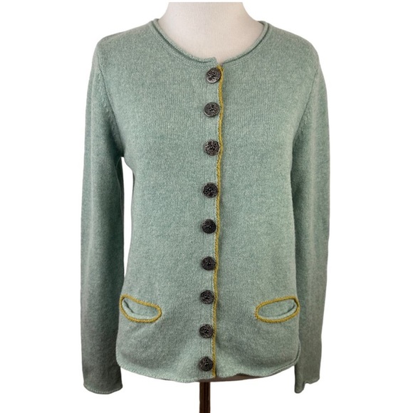 Sundance Sweaters - SUNDANCE S Kirsten Merino Wool Cardigan Pockets Teal Blue Green Trim Academia